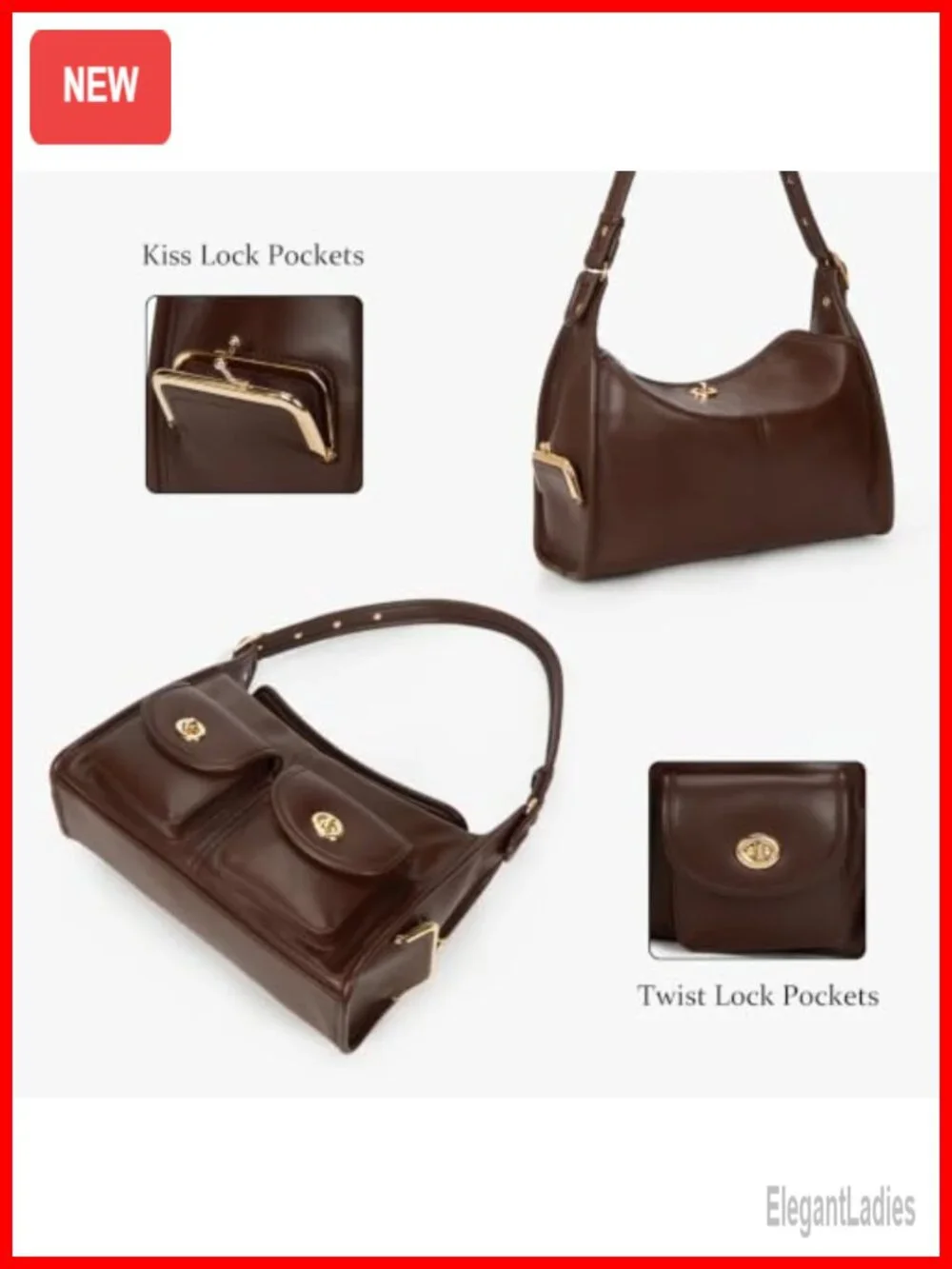 Turn Lock Hobo Shoulder Bag for Women Large Multi-Pocket Tote Crossbody Faux